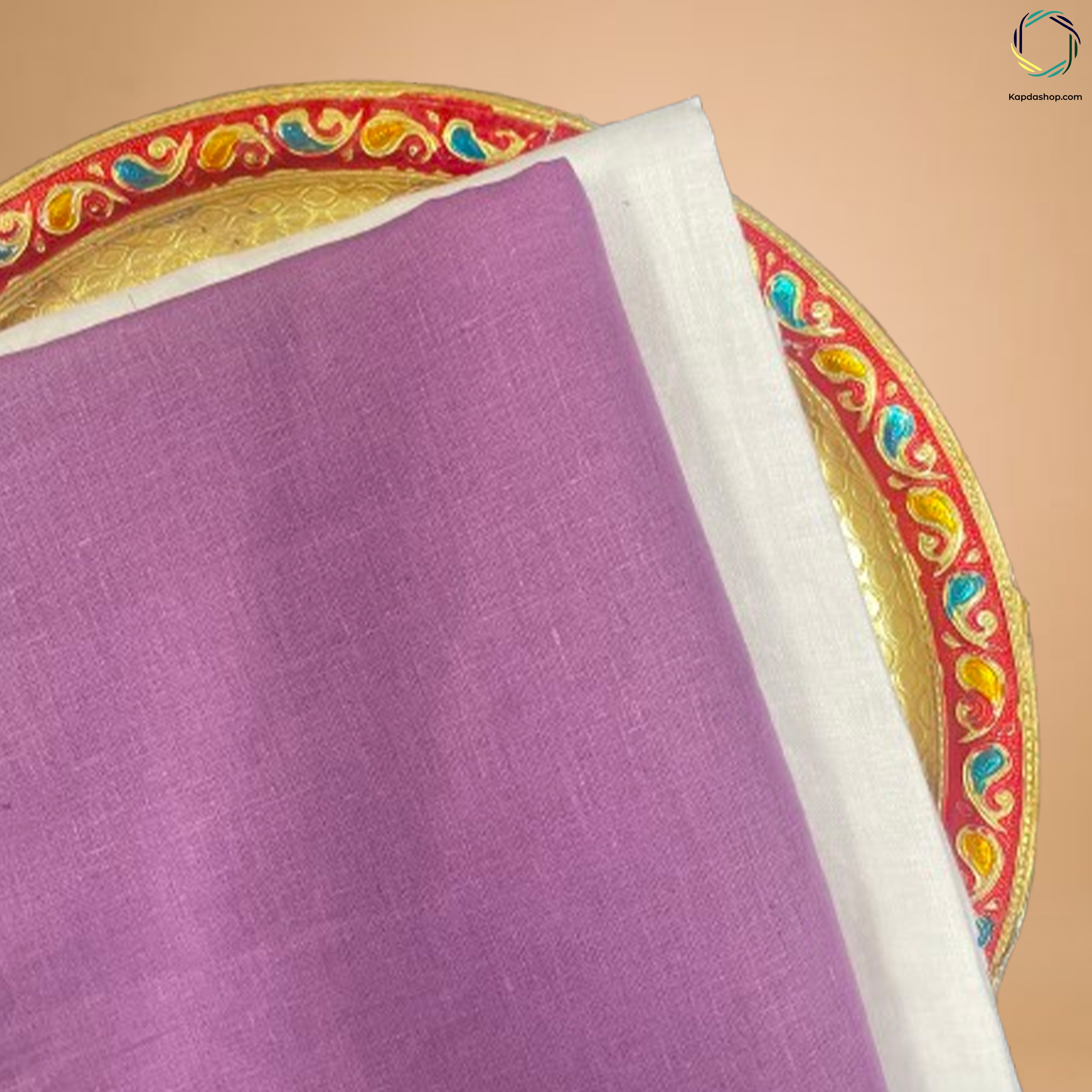 Unisex Purple Pure linen (2.5 Mtr) | White Plain Cotton Fabric(1.5 Mtr) Unstiched Combo Set