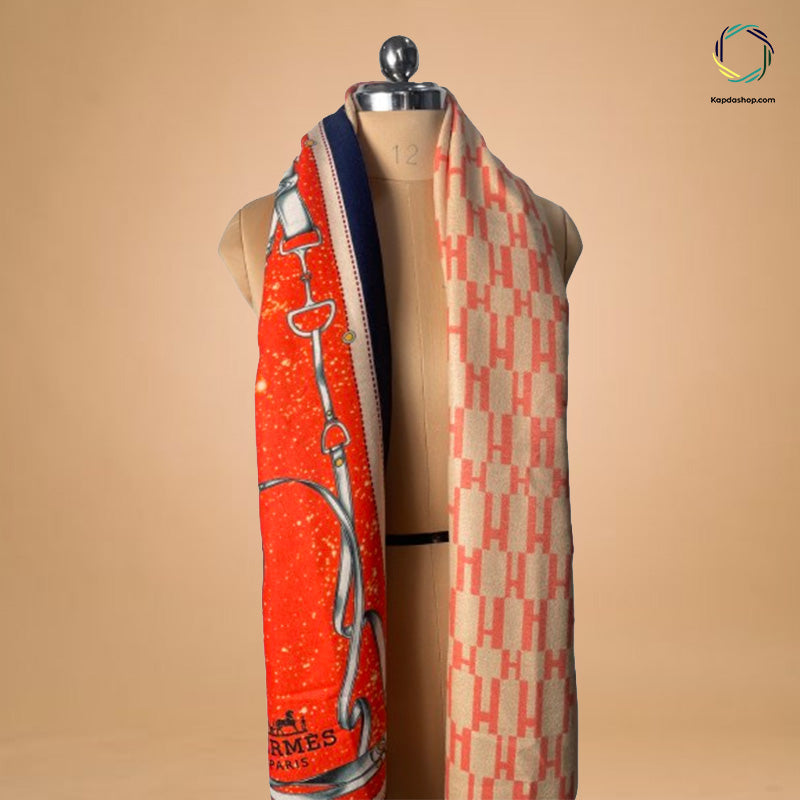 Blue & Orange Designed Dual Sided Premium Stole