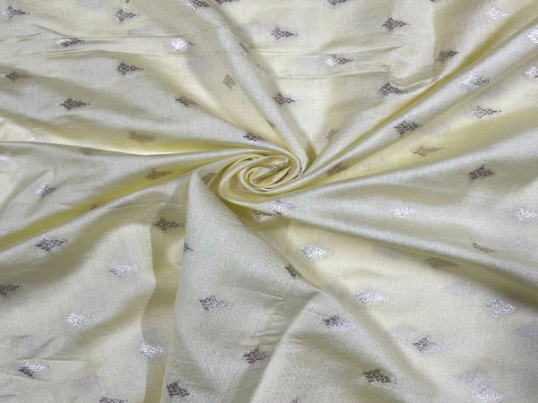 Light Yellow Flowers Chenia Silk Zari Fabric