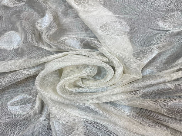 White Floral Motifs Dyeable Burberry Net Zari Fabric