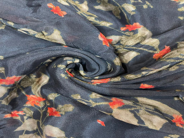 Dark Blue Floral Chiffon Fabric
