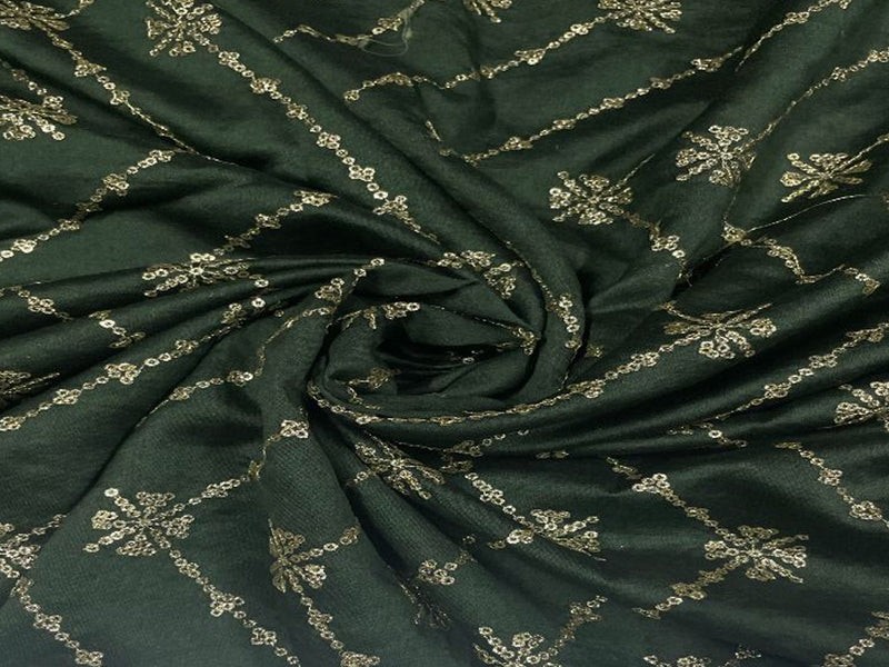 Pure Chanderi Embroidered Silk Dark Green Chevron
