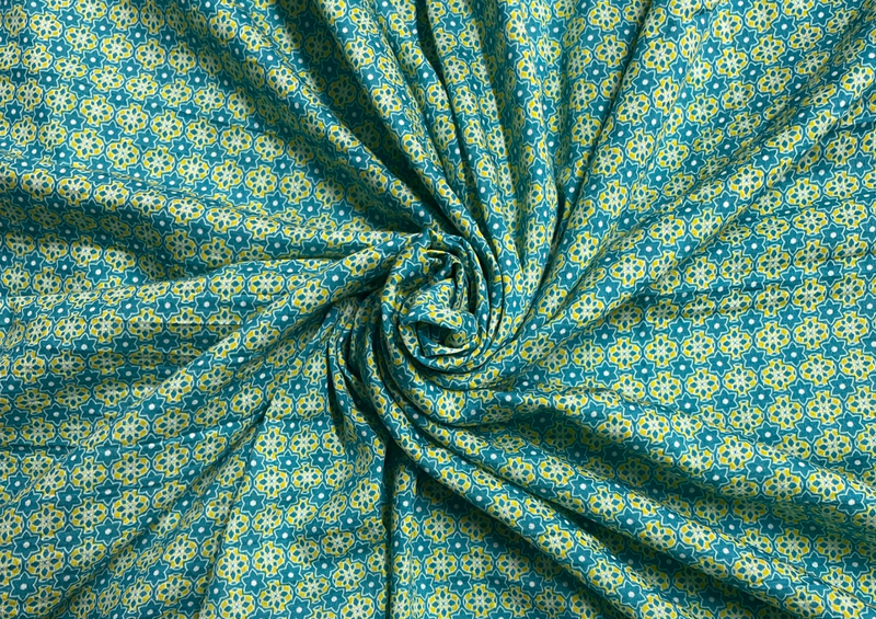 Pure Cotton Silk Teal Blue Abstract Print