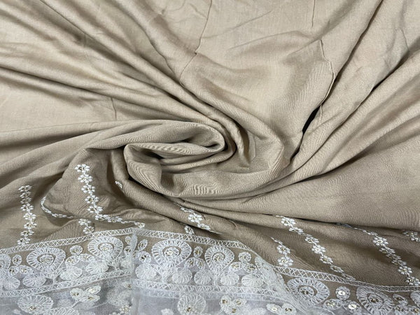 Beige Traditional Embroidered Cotton Fabric