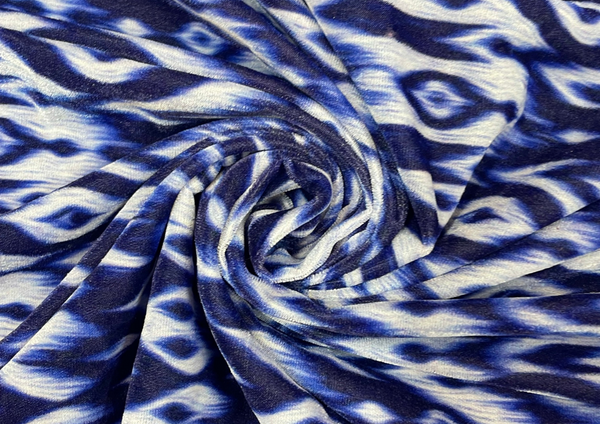 Dark Blue Abstract Printed Pure Velvet Fabric