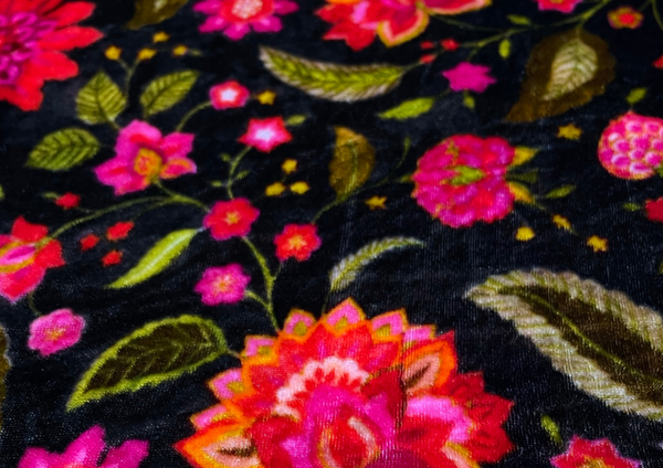 Black Floral Pure Silk Velvet Fabric