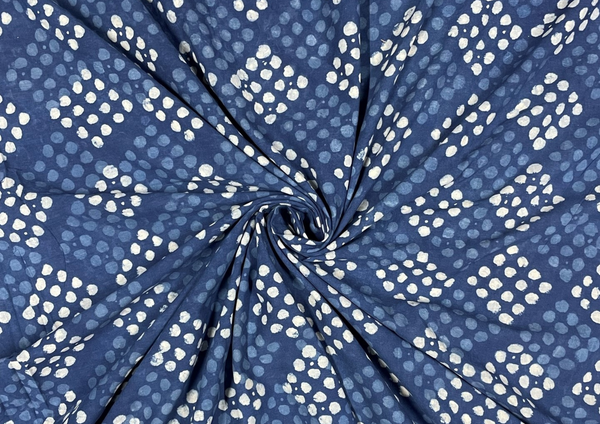 Indigo Geometric Dabu Printed Cotton Cambric Fabric