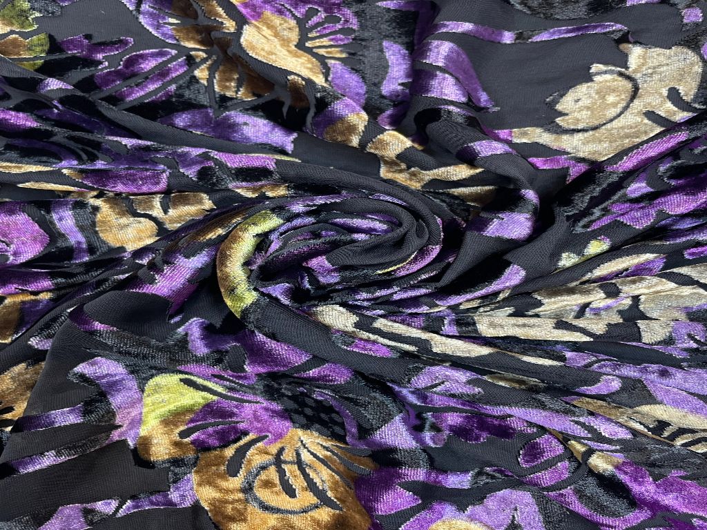 Multicolor Floral Brasso Velvet Fabric