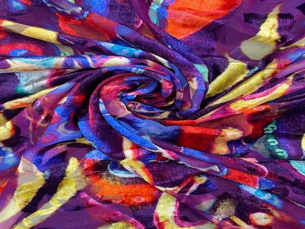 Multicolor Abstract Brasso Velvet Fabric