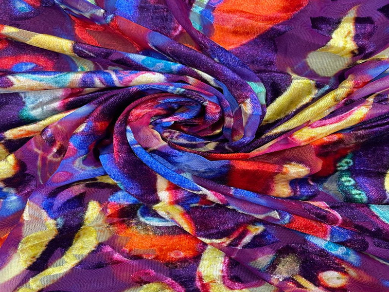 Velvet Brasso Purple Multicolor Abstract Print