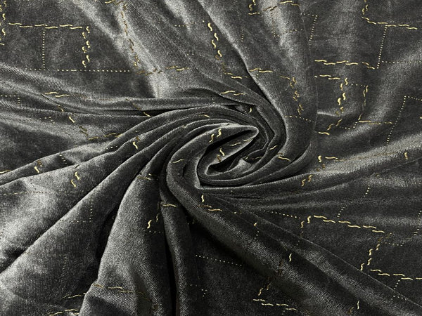 Grey Emboss Velvet Fabric