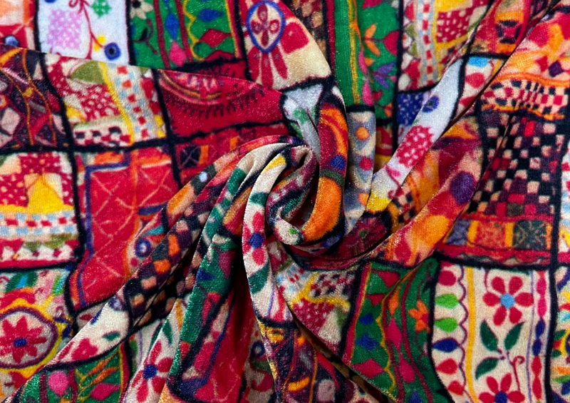 Pure Silk Velvet Multicolor Checks Print