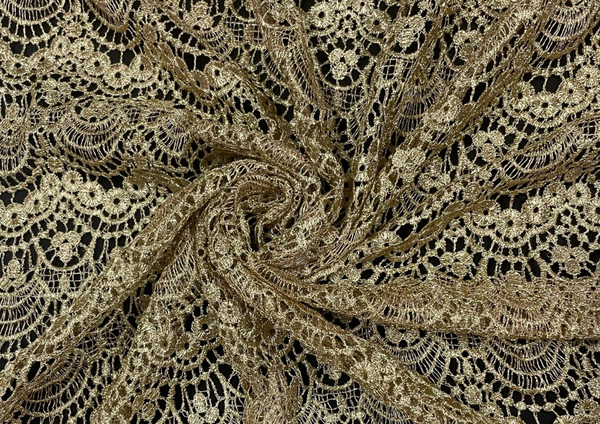 Golden Traditional Cutwork Embroidered Net Fabric