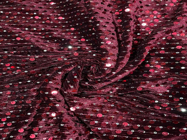 Maroon Velvet Sequins Fabric