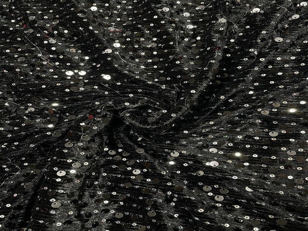 Black Velvet Sequins Fabric