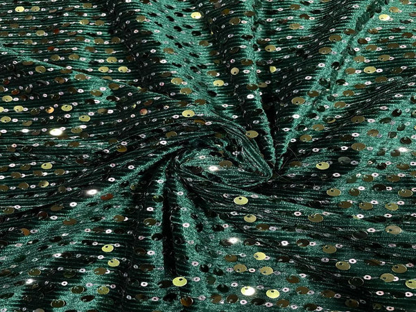 Bottle Green Velvet Sequins Fabric
