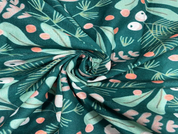 Dark Green Floral Printed Corduroy Fabric