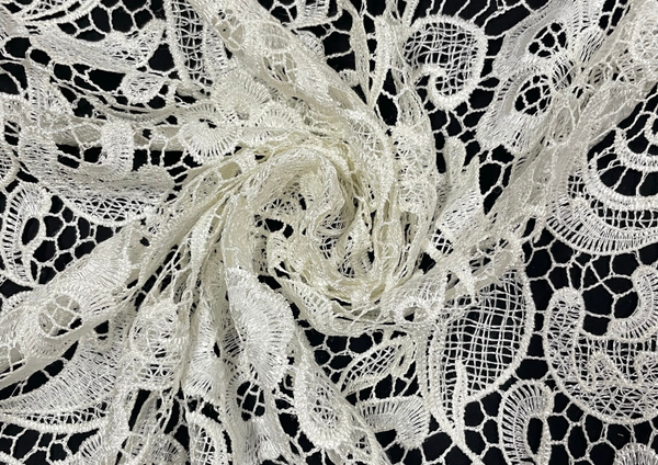White Floral Net Fabric