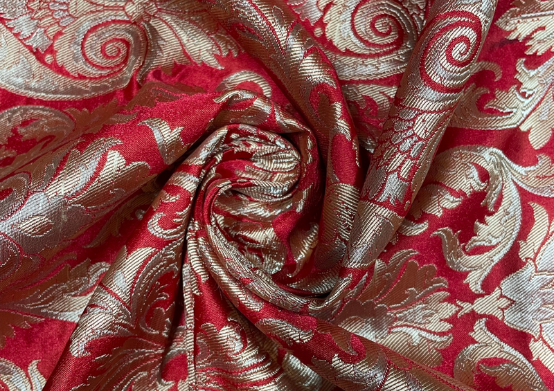 Pure Brocade Red Golden Floral