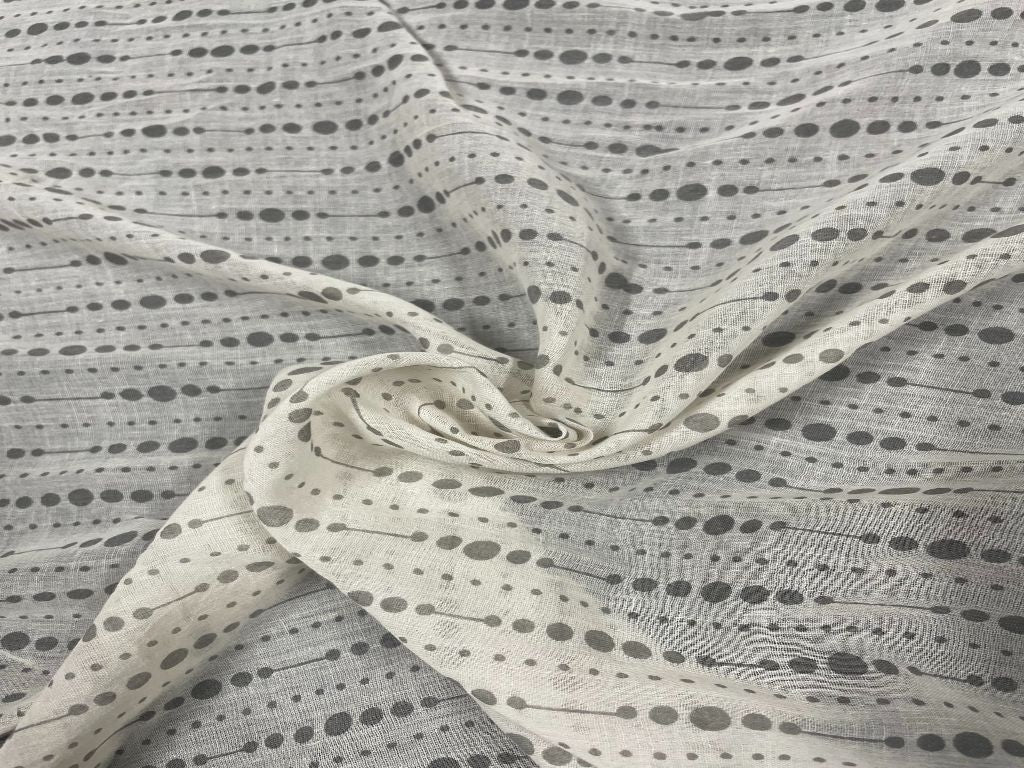 White & Gray Stripes Printed Cotton Mul Fabric