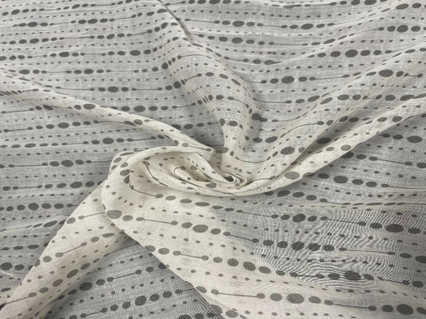 White & Gray Stripes Printed Cotton Mul Fabric