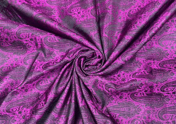 Pure Tanchoi Silk Purple Black Paisleys Print