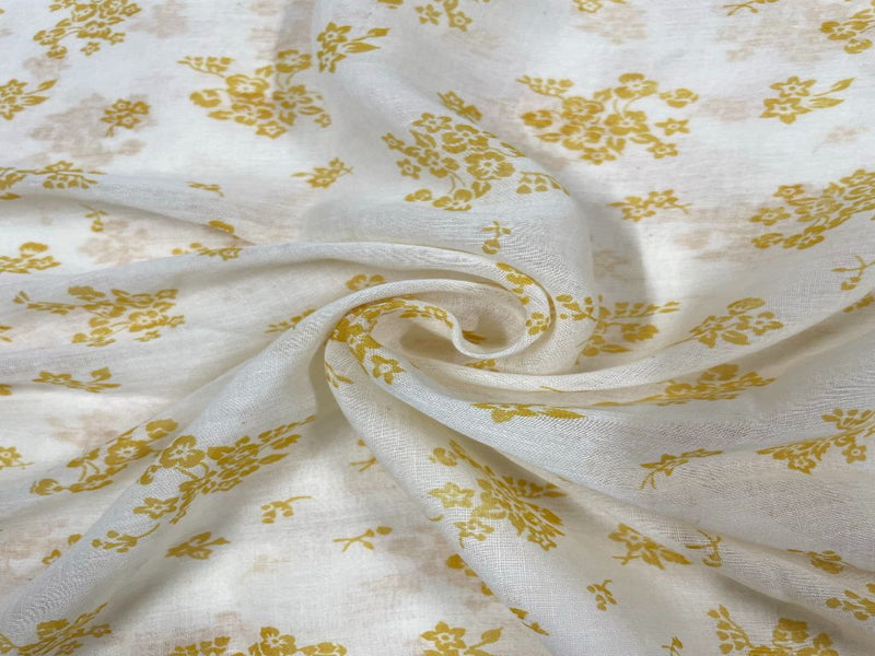 Printed Cotton Mul Yellow Floral