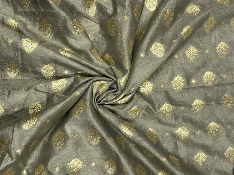 Dyed Chanderi Silk Zari Grey Floral Motifs