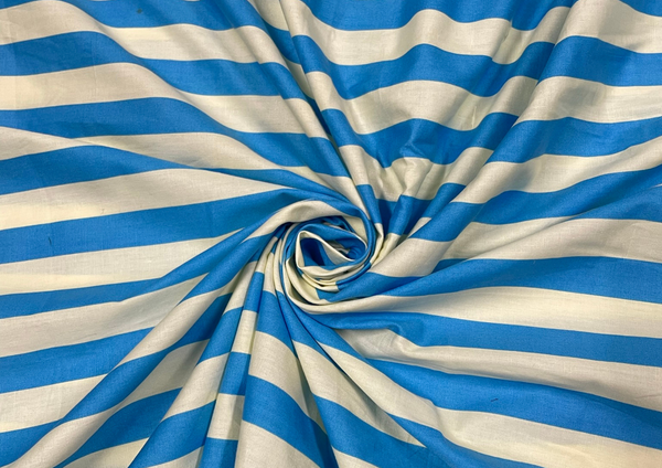 Cream Blue Japanese Cotton Stripes Print Fabric