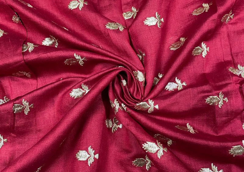 Pure Chanderi Silk Zari Maroon Floral Print