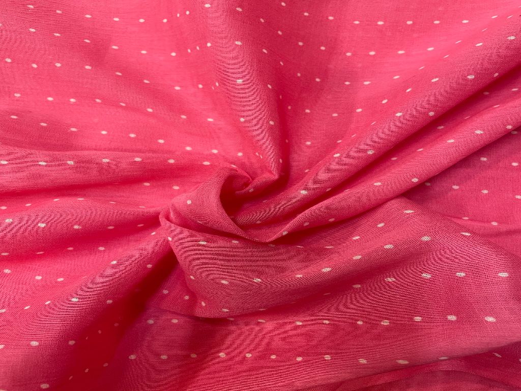 Pink Printed Cotton Mul Fabric
