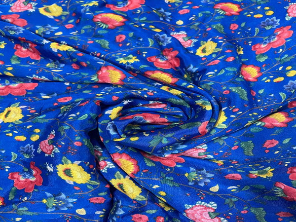 Bright Blue Floral Chiffon Fabric