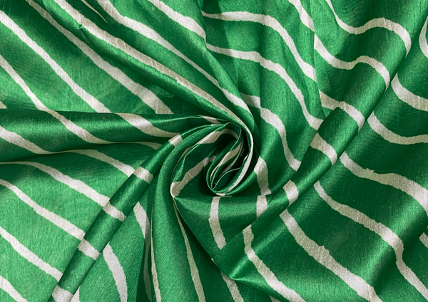 Green & White Stripes Tussar Silk Fabric