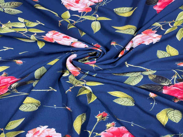 Blue Georgette Floral Printed Fabric