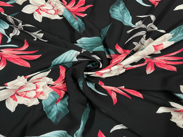 Black Multicolor Floral Printed Georgette Fabric