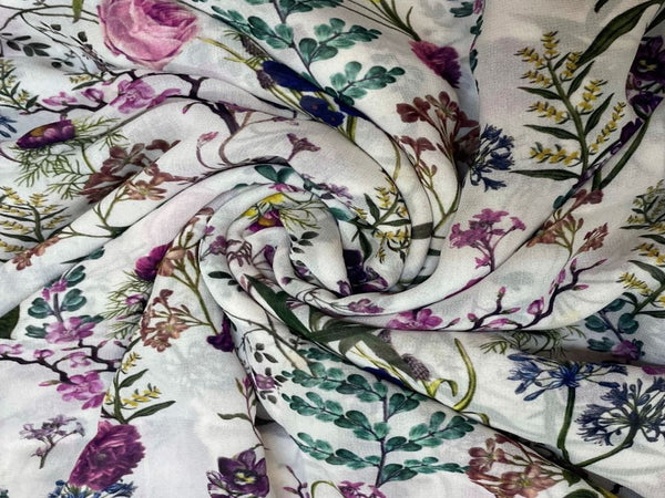 Off White Multicolour Floral Printed Pure Georgette Fabric