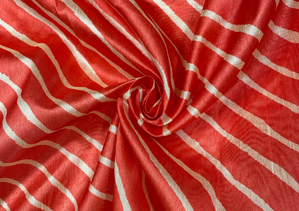 Red & White Stripes Printed Tussar Fabric