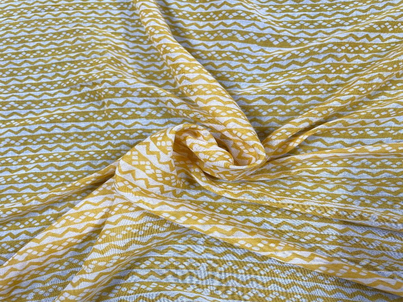 Printed Cotton Mul Yellow Geometric Stripes