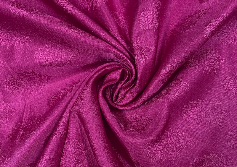 Pure Tanchoi Silk Bright Deep Pink Flowers Print