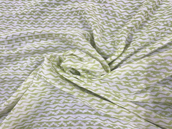 White & Green Stripes Printed Cotton Mul Fabric