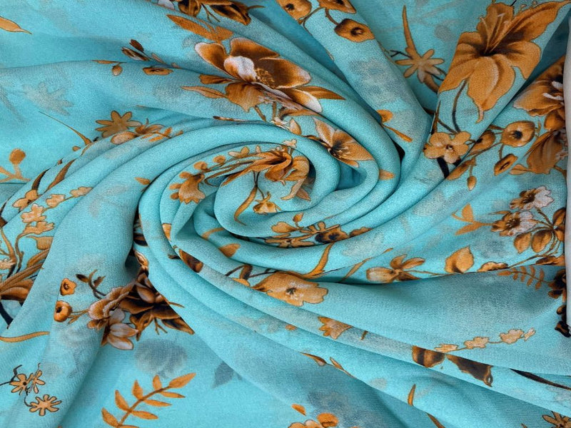 Georgette Turquoise Blue Floral
