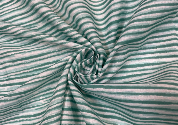 Sea green Stripes Cotton Cambric Print Fabric