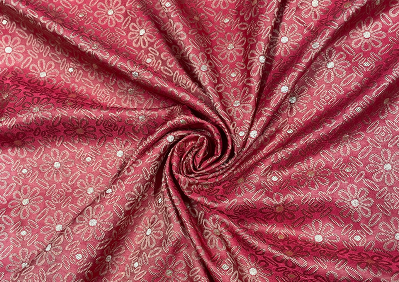 Pure Tanchoi Silk Pastel Red Floral Print