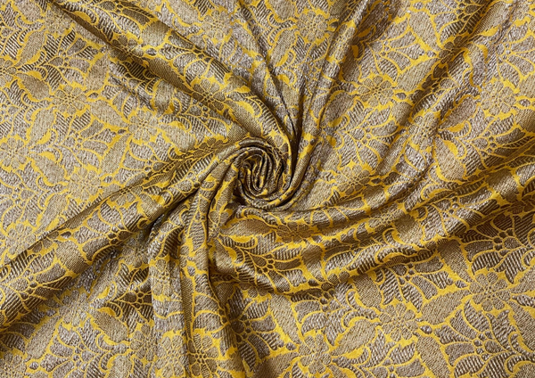 Mustard & Golden Floral Pure Brocade Silk Fabric