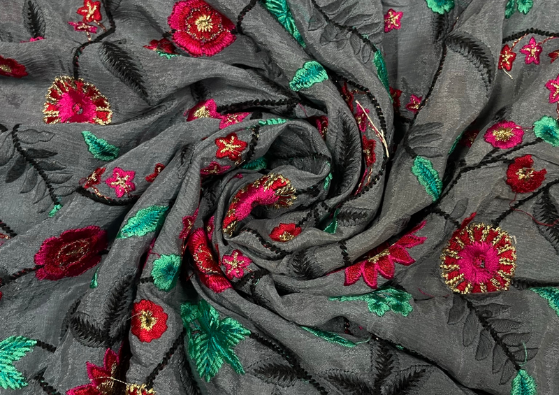 Embroidered Chiffon Grey Multicolor Floral