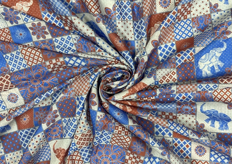 Multicolour Traditional Printed Slub Cotton Linen Fabric