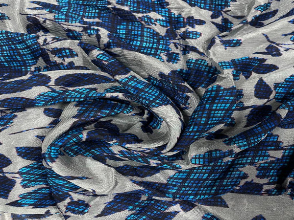Gray & Blue Floral Chiffon Fabric
