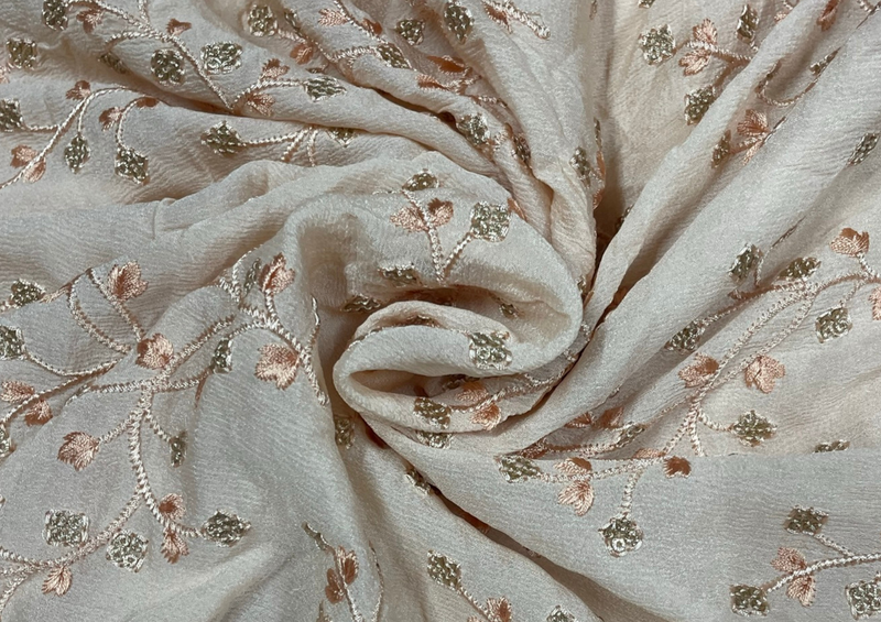 Embroidered Chiffon Light Peach Floral