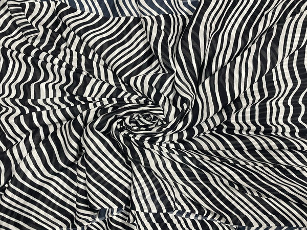 Black White Stripes Georgette Fabric