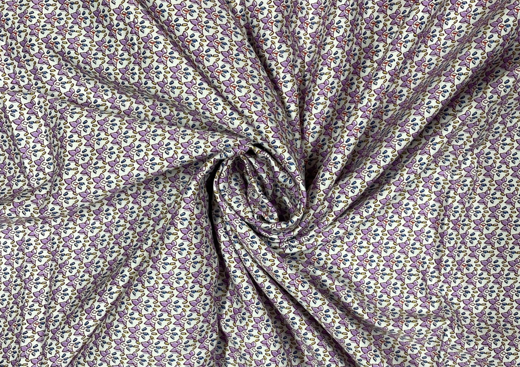 White Light Purple Floral Printed Cotton Fabric